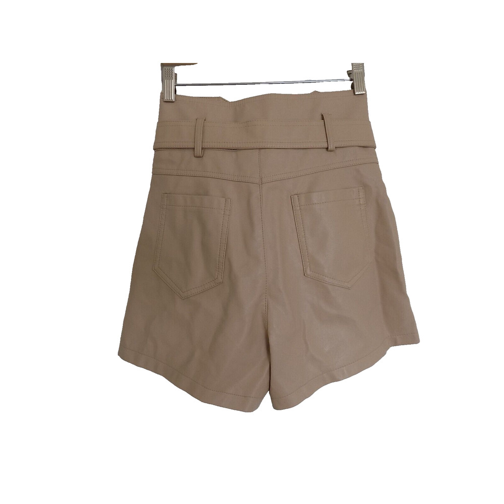 Venti6 faux leather high waisted shorts khaki belted size Small - Picture 4 of 6